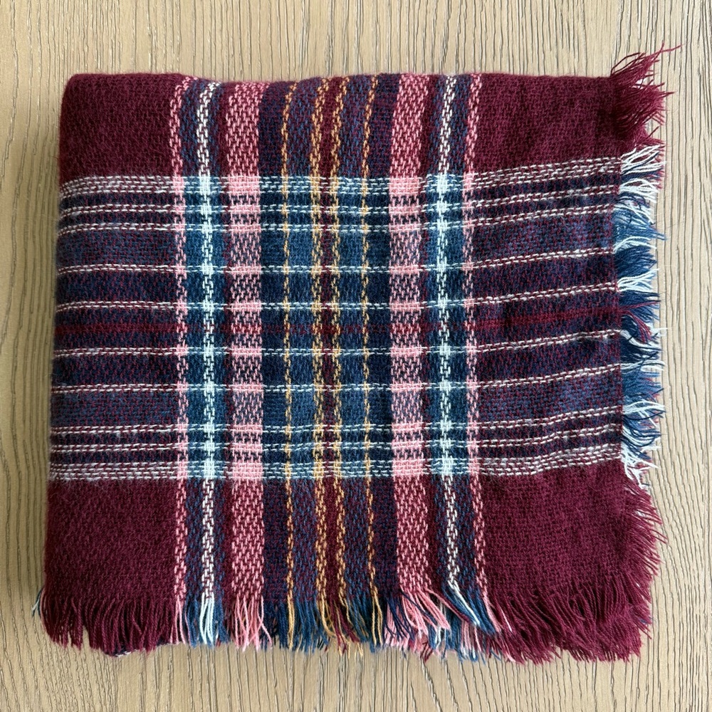 Maroon Plaid Blanket Scarf